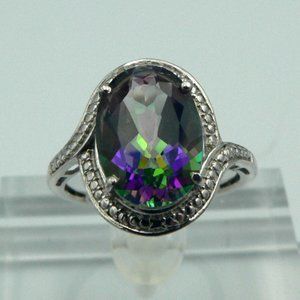 Sz 10 Genuine Northern Lights Mystic Topaz Ring NWOT